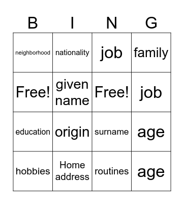 Untitled Bingo Card