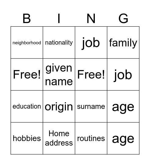 Untitled Bingo Card