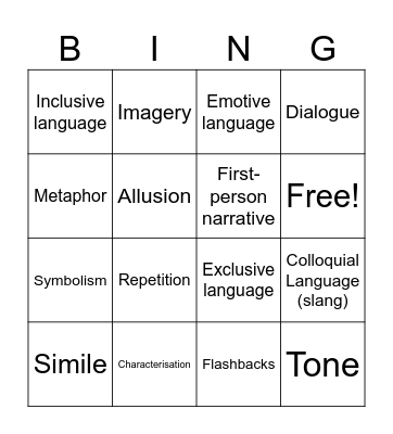 Literary devices Bingo Card
