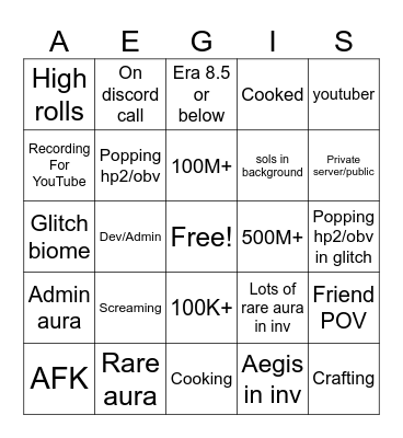 Sols rng bingo Card