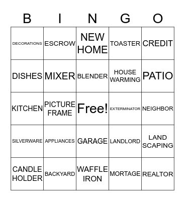 JACKIE HOUSE WARMING Bingo Card