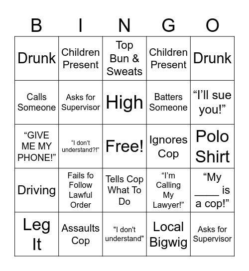 Entitled Karen Bingo Card