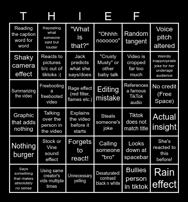 Sssniperwolf Bbbingo! Bingo Card