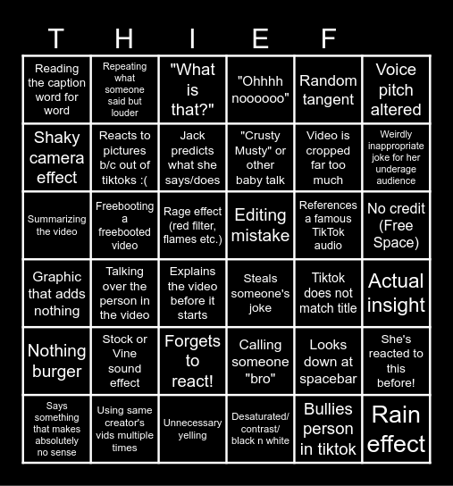 Sssniperwolf Bbbingo! Bingo Card