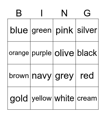 Colors Bingo Card