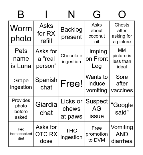 Vet Tech Week Bingo Card