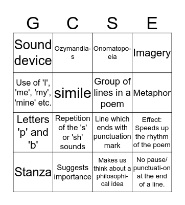 Poetry techniques Bingo Card