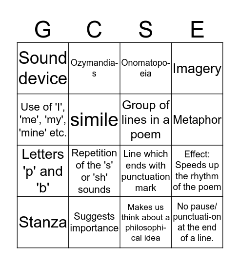 Poetry techniques Bingo Card