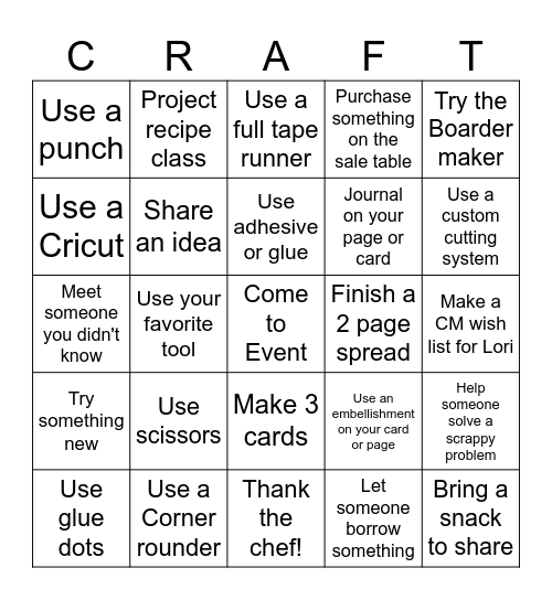 Scrapbooking Bingo Card