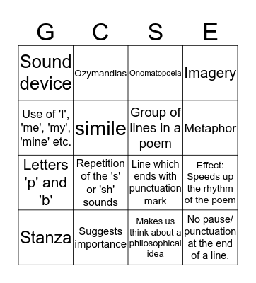 Poetry techniques Bingo Card