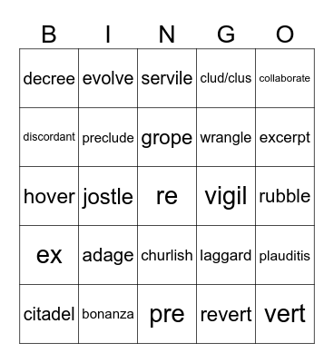 Vocabulary 1 Bingo Card