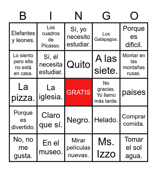 Ch. 7.1-- Practicamos expresiones Bingo Card