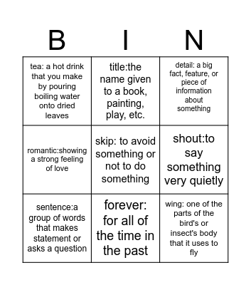 오션중 6과 영영풀이 빙고 Bingo Card