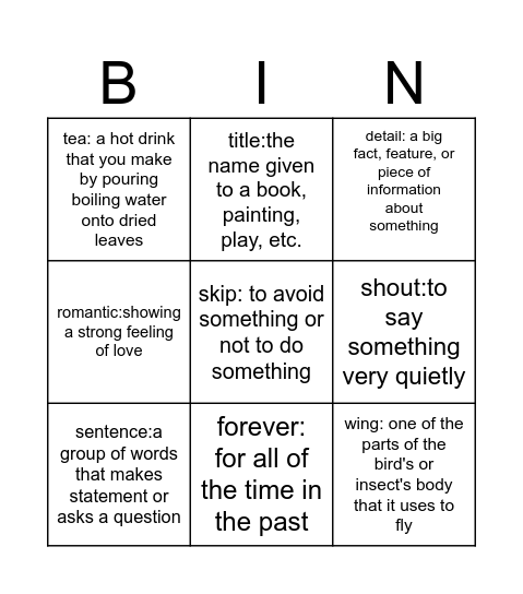 오션중 6과 영영풀이 빙고 Bingo Card