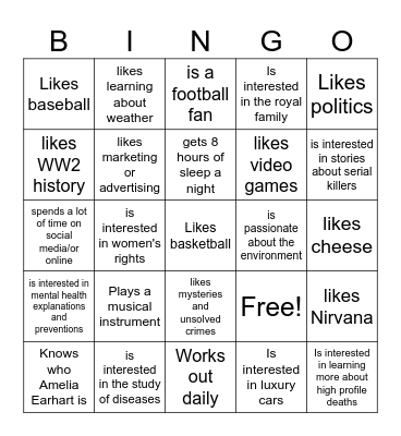 Audience Topic Interest Bingo Card