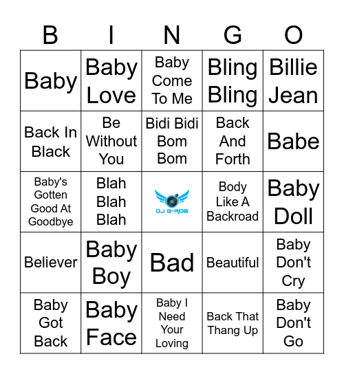 Songs That Starts With B Pt 2 Bingo Card