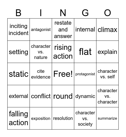 Fiction Bingo Card