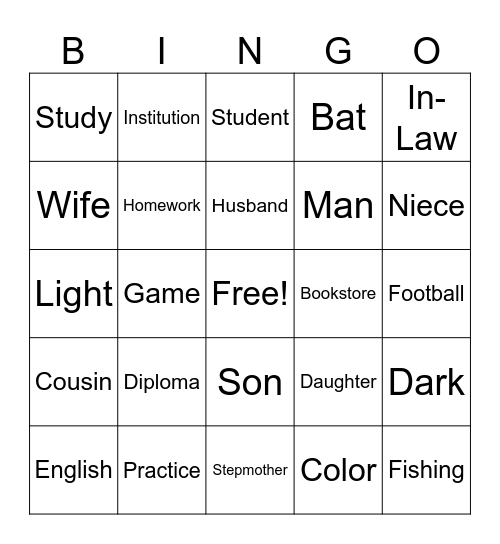 Vocab 1-4 Bingo Card