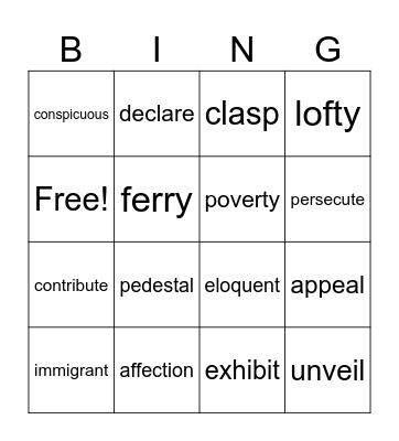 Vocabulary Bingo Card