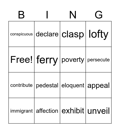 Vocabulary Bingo Card
