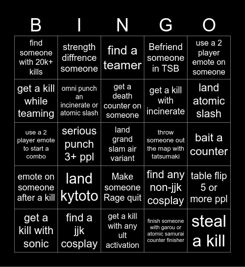 Tsb 1v1 bingo Card