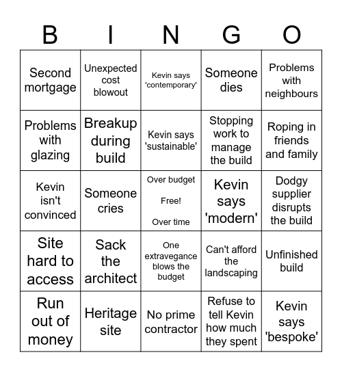 Grand Designs Bingo Card