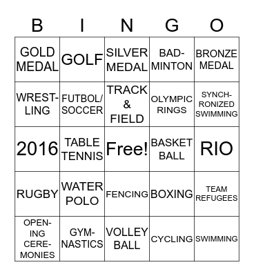 OLYMPICS - RIO 2016 Bingo Card