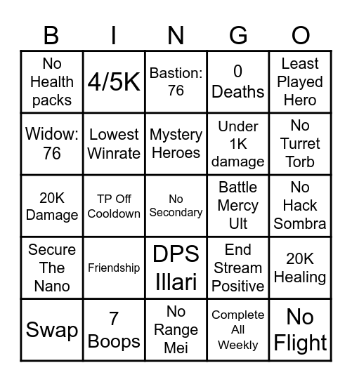 Overwatch Bingo Card