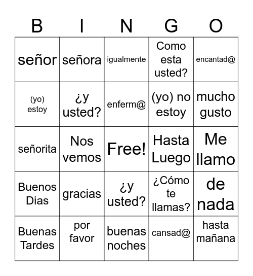 Saludos y Despedidas Bingo Card