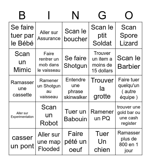 Bingo Lethal MOZIBE Bingo Card