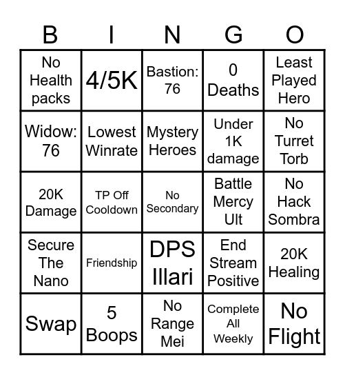 Overwatch Bingo Card