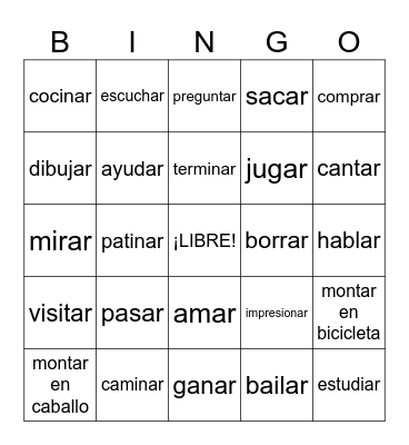 AR VERBS INFINITIVE Bingo Card