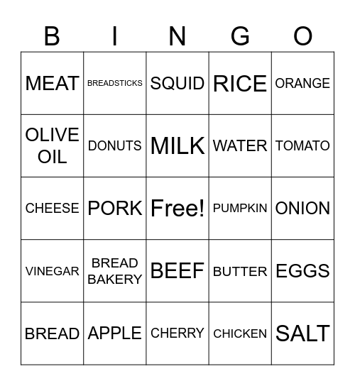 IL CIBO ITALIANO Bingo Card