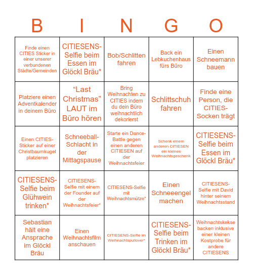 CITIES Christmas Bingo Card