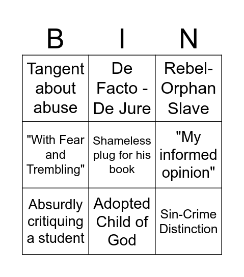 Fischer Bingo Card