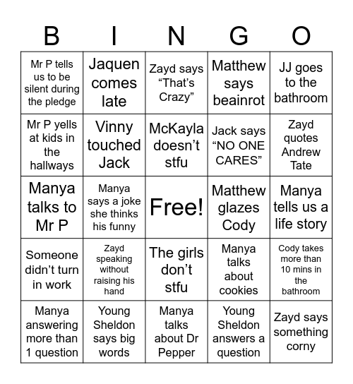 AP Human Bingo Card