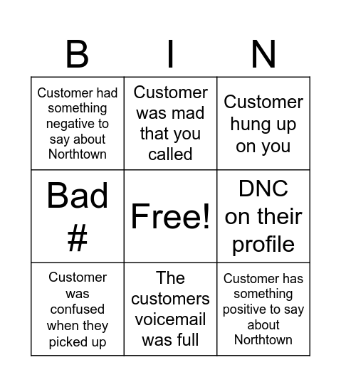 CDC Outbound Bingo Card