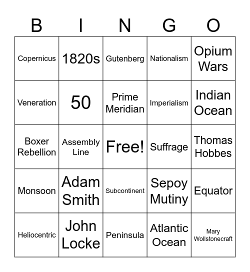 VIP & Geography Bingo Card