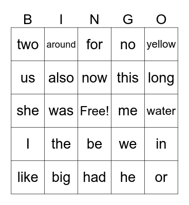 SIGHT WORDS 3 Bingo Card
