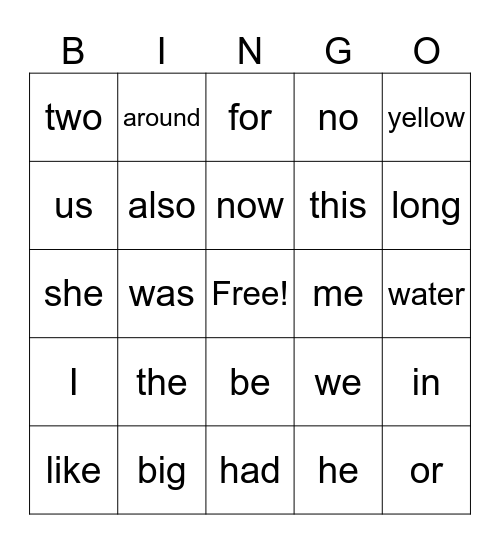 SIGHT WORDS 3 Bingo Card