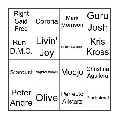 90s Artist - Heathfield House Bingo Card