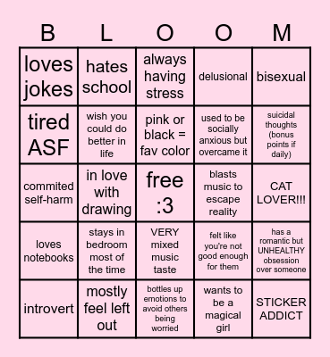 bloomer kinnie list! Bingo Card