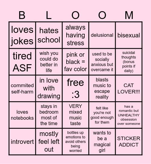 bloomer kinnie list! Bingo Card