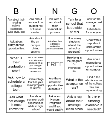 College Fair Bingo! Bingo Card