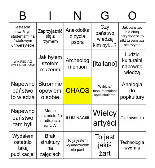 Wykładowe bingo Card