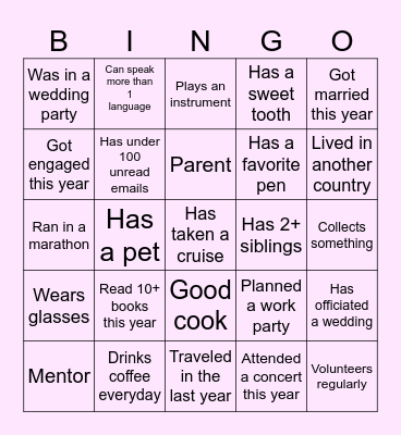 Bridal Shower Bingo Card