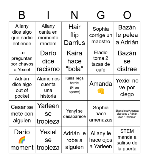 SUFRIMIENTO Bingo Card