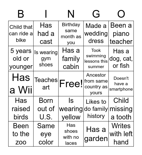 Getting to Know You Bingo Card