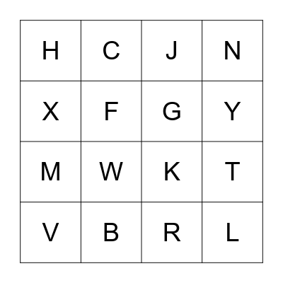 Letters Bingo Card