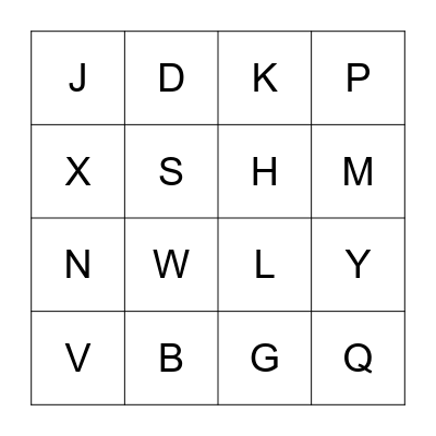 Letters Bingo Card